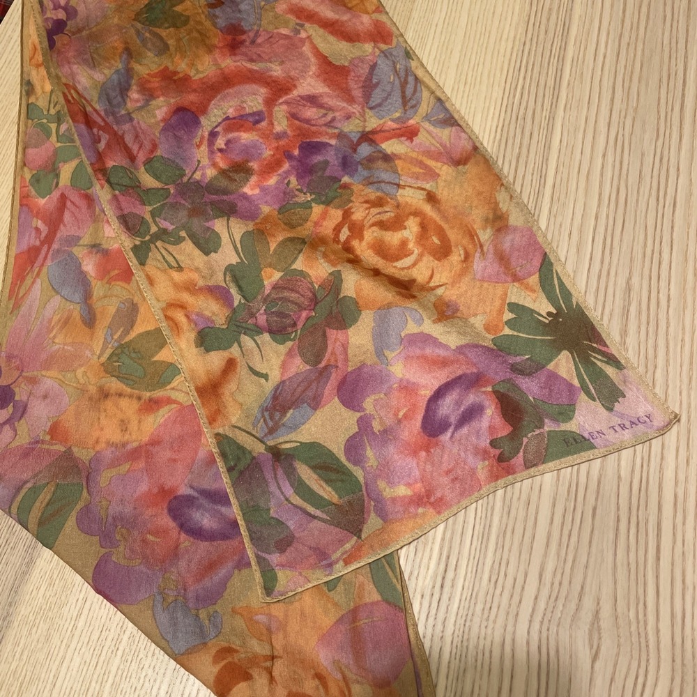 Ellen Tracy VTG Scarf silk mousseline Floral Print‎ 51" X  10"